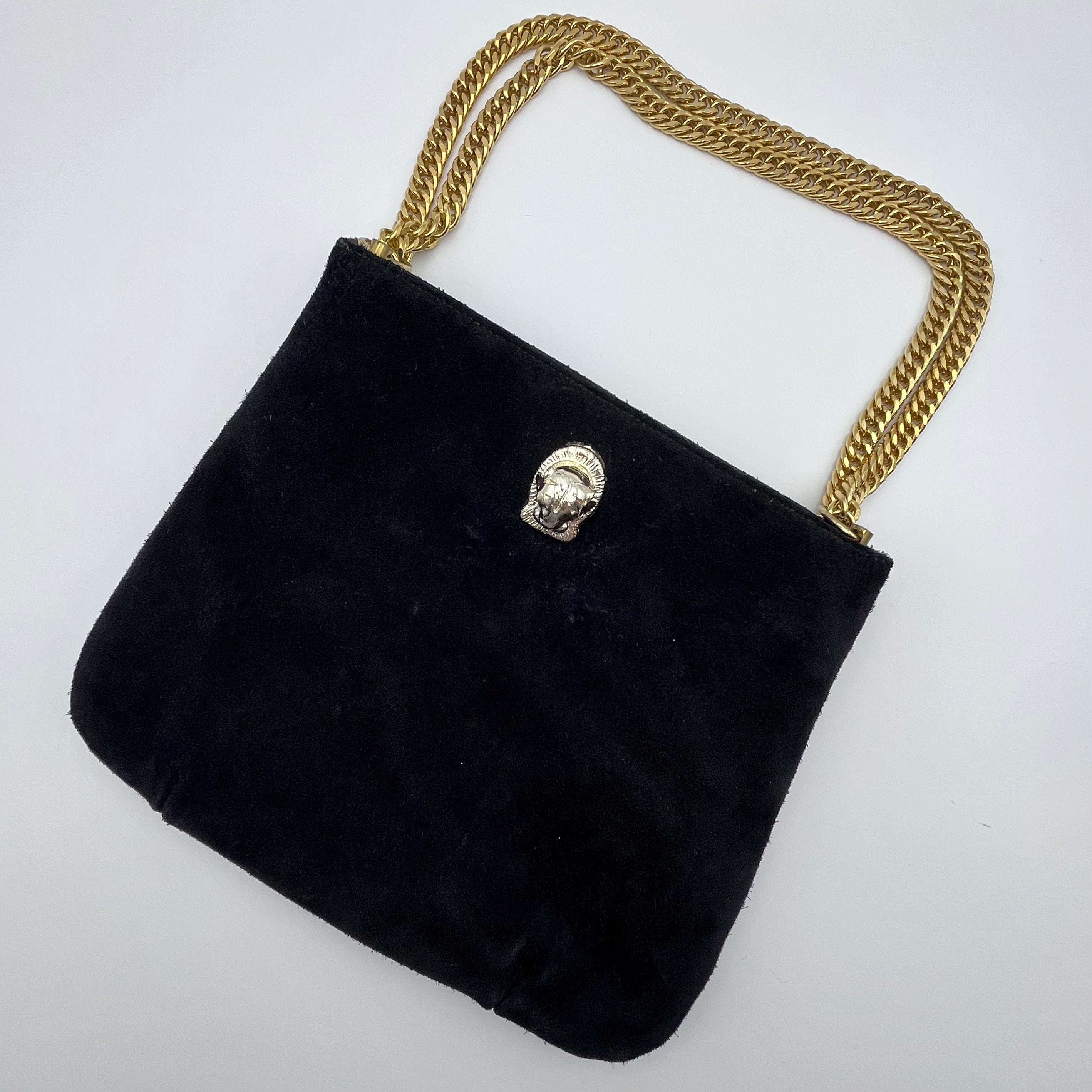 Vintage Ruth Saltz Suede good Gold Chain Handbag Purse