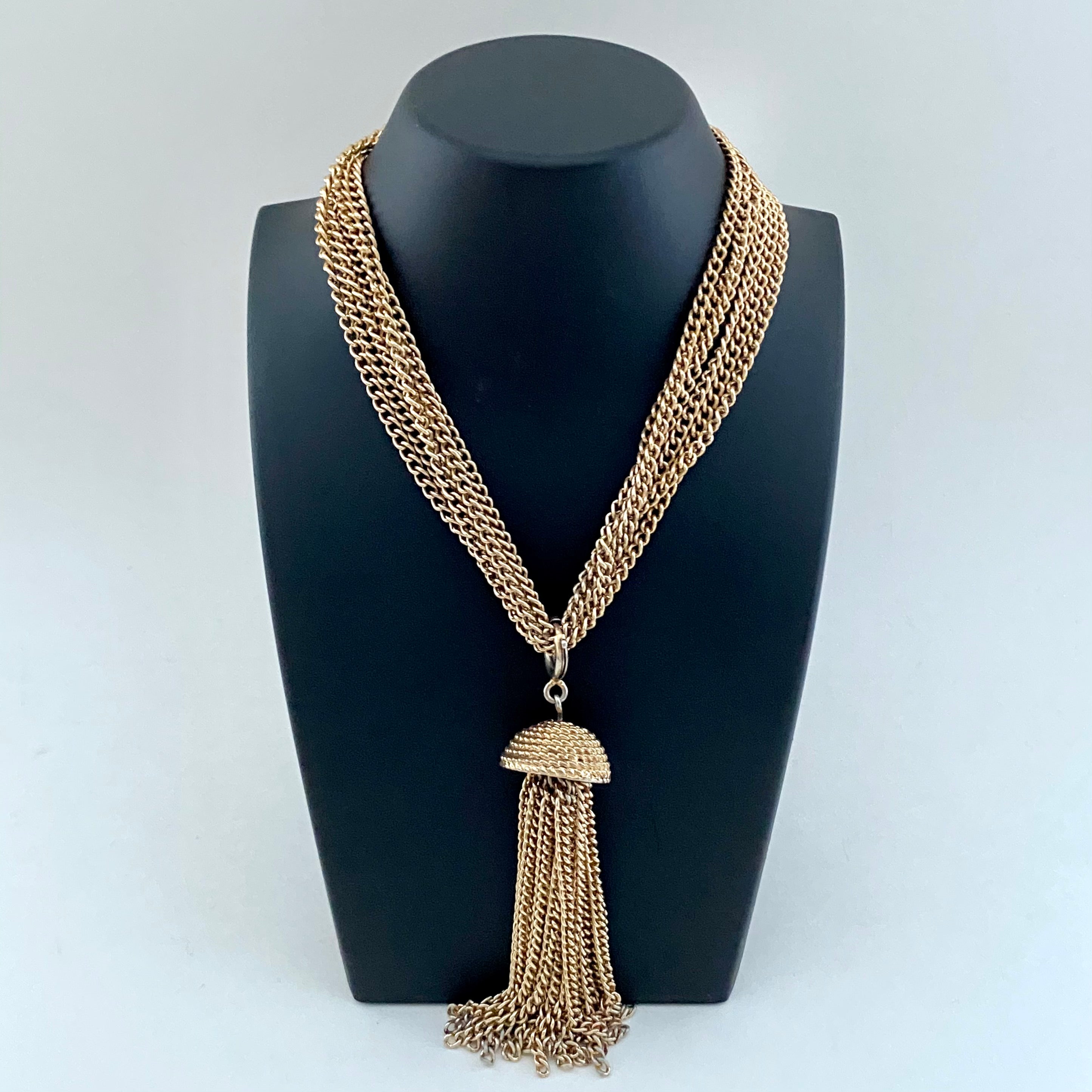 Sarah Coventry Tassel Multi Strand Gold Tone hot Chain Necklace VINTAGE