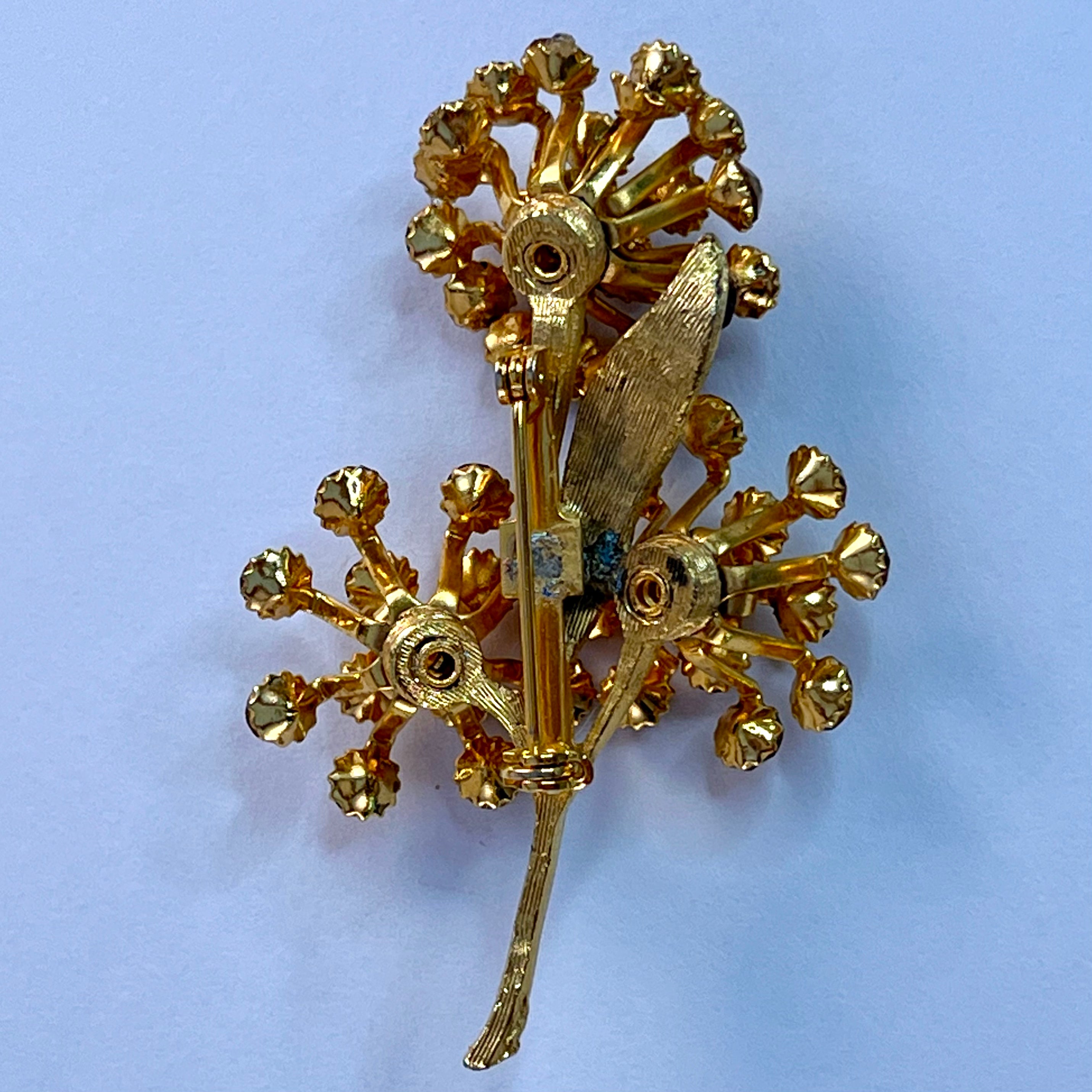 1960s Gold-Tone Amber Rhinestone Flower Brooch – Retro Kandy Vintage