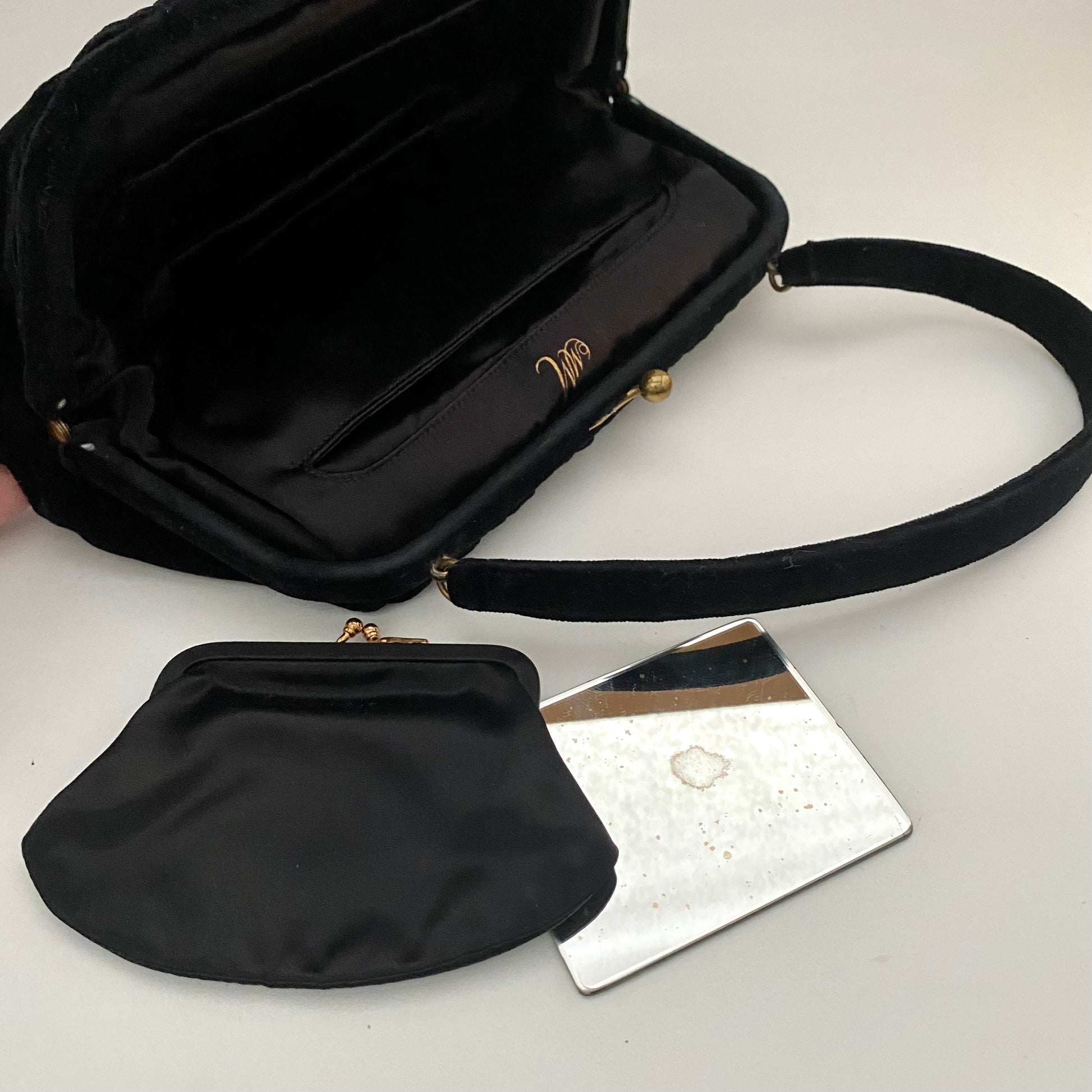 Vintage Clothing  Morris Moskowitz Black Floral Satchel Purse Handbag