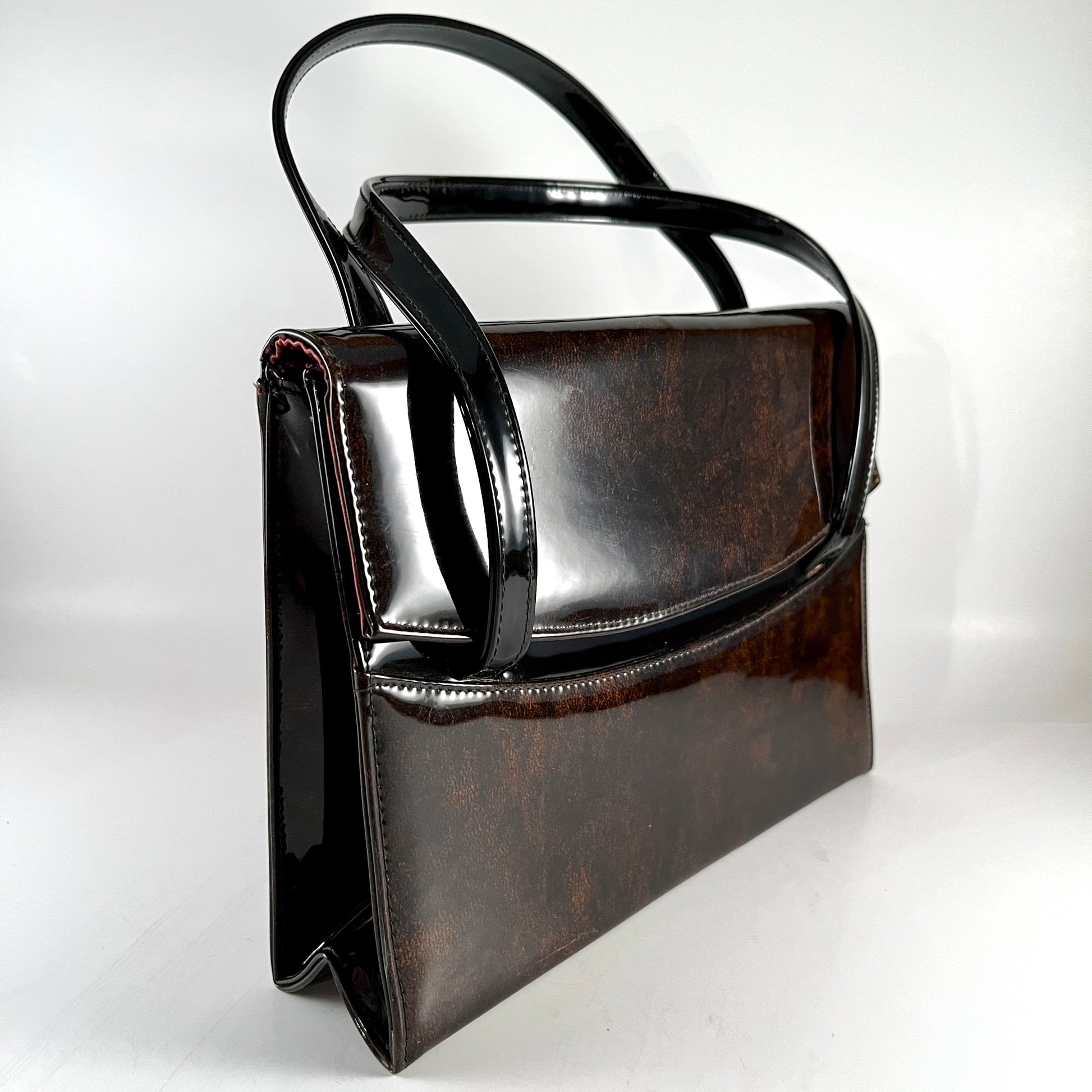 GUCCI Vintage Black Patent Leather Hand Bag 1940s Gucci